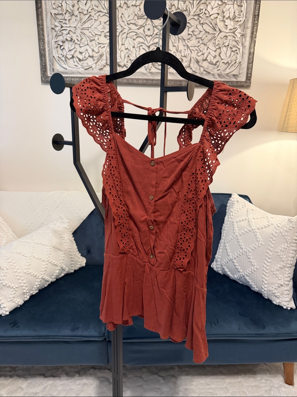 Moa Moa Rust Red Eyelet Tie-Back Camisole